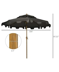 Outsunny 9' Patio Umbrella with Push Button Tilt and Crank, Double Top Ruffled Outdoor Market Table Umbrella with 8 Ribs, for Garden, Deck, Pool, Gray