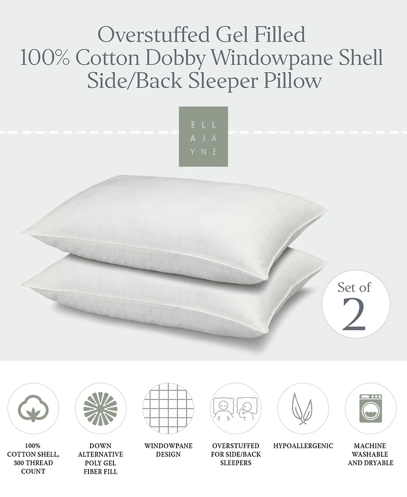Ella Jayne 100% Cotton Dobby-Box Shell Firm Density Side/Back Sleeper Down Alternative -Pack Pillow