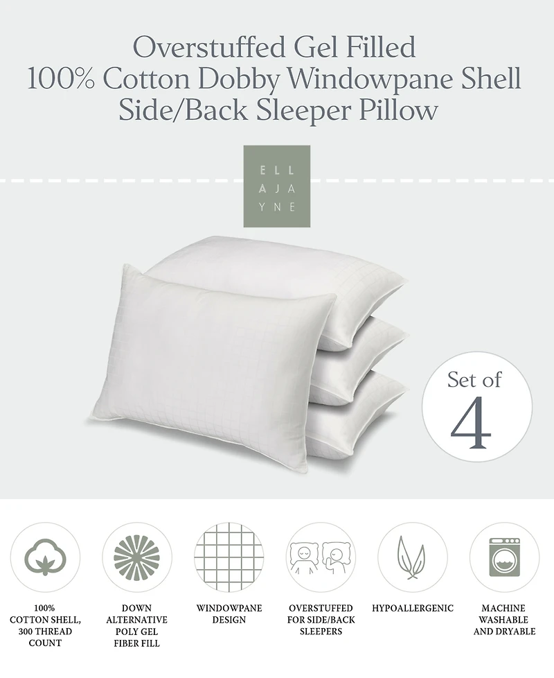 Ella Jayne 100% Cotton Dobby-Box Shell Firm Density Side/Back Sleeper Down Alternative 4-Pack Pillow