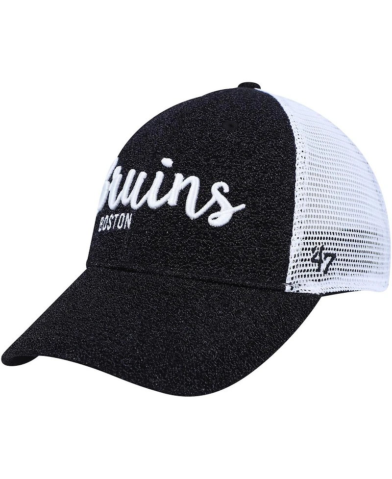 Women's '47 Brand Black, White Boston Bruins Encore Mvp Trucker Snapback Hat