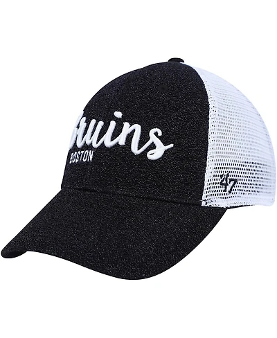 Women's '47 Brand Black, White Boston Bruins Encore Mvp Trucker Snapback Hat