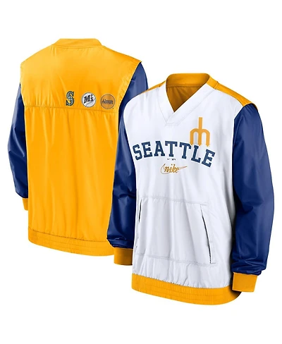 Men's Nike White, Gold Seattle Mariners Rewind Warmup V-Neck Pullover Jacket
