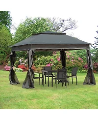 Outsunny 11' x 11' Pop Up Gazebo Outdoor Canopy Shelter with 2-Tier Soft Top, and Removable Zipper Netting, Event Tent with Large Shade, and Storage B