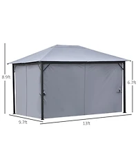 Outsunny 13' x 10' Outdoor Patio Gazebo Soft Top Canopy with Pa Coated Polyester Roof, Steel/Aluminum Frame, Curtains & Netting Sidewalls, Grey