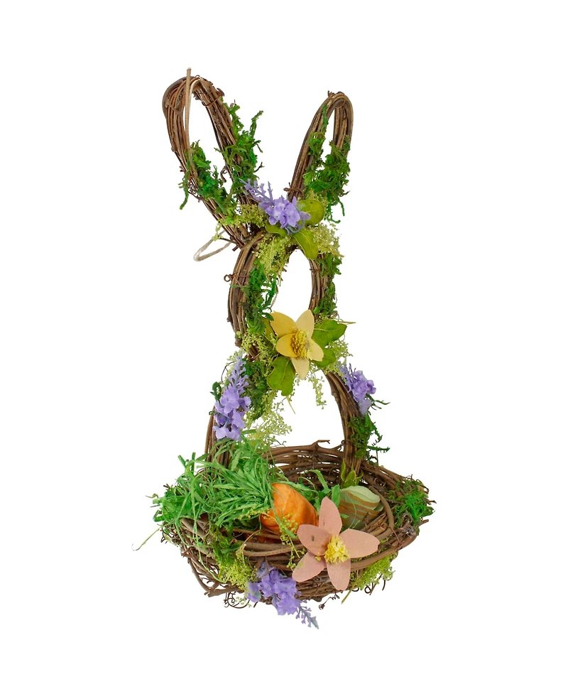 14.5" Brown and Green Artificial Floral Bunny Shaped Basket