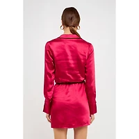 endless rose Women's Long Sleeve Satin Mini Dress
