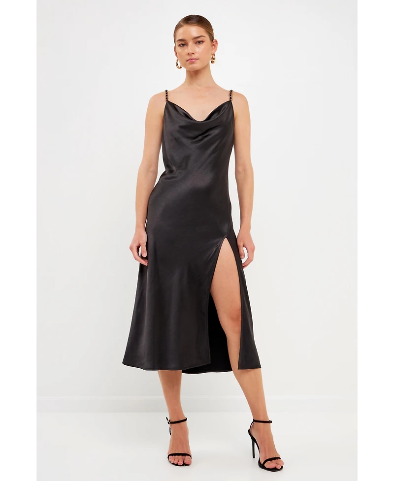 endless rose Women's Chunky Chain Satin Slit Dress