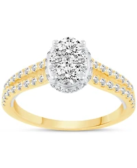 Diamond Oval Cluster Two Row Engagement Ring (1 ct. t.w.) in 14k Two-Tone Gold
