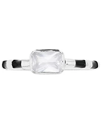 Cubic Zirconia & Striped Enamel Ring Sterling Silver