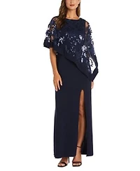 R M Richards Womens Sequinned Floral Lace Poncho Gown