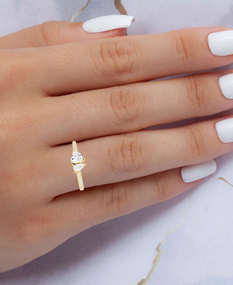 Cubic Zirconia Heart & Pear Two-Stone Ring
