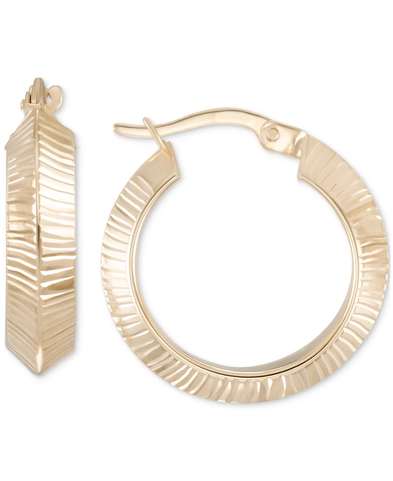 Textured Angular Small Hoop Earrings in 10k Gold, 7/8"