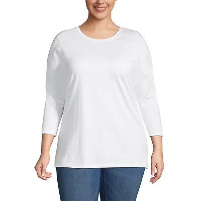 Lands' End Women's Plus 3/4 Sleeve Cotton Supima Crewneck Tunic