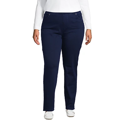 Lands' End Women's Plus Starfish Mid Rise Knit Denim Straight Jeans