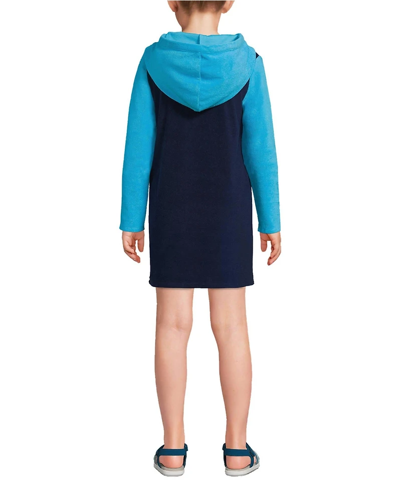 Lands' End Girls Long Sleeve Hooded Front Pocket Terry Cloth Swimsuit Cover-Up