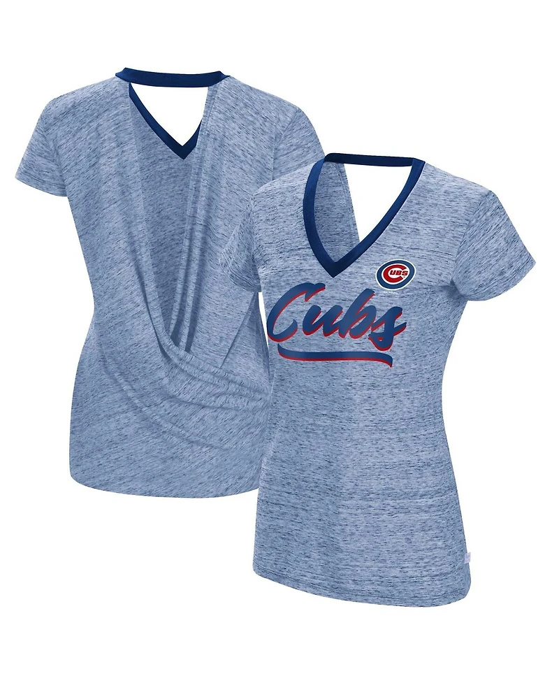 Women's Touch Royal Chicago Cubs Halftime Back Wrap Top V-Neck T-shirt