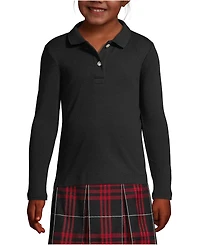 Lands' End Girls School Uniform Long Sleeve Feminine Fit Interlock Polo Shirt