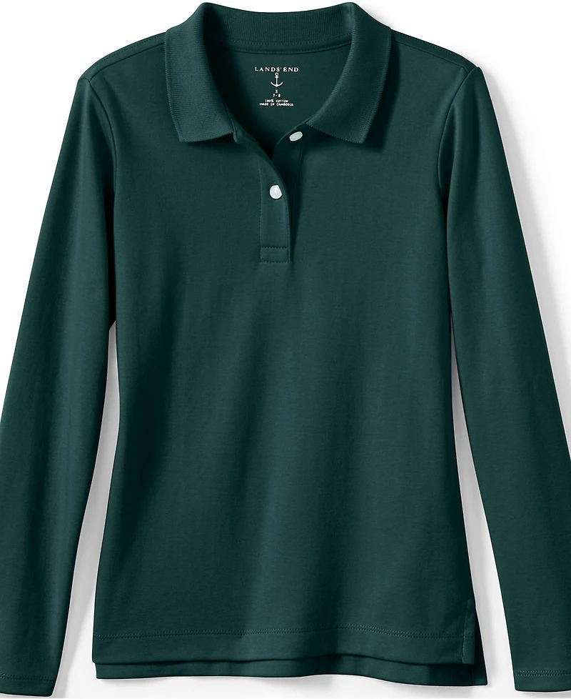 Lands' End Girls School Uniform Long Sleeve Feminine Fit Interlock Polo Shirt