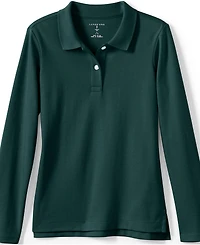 Lands' End Girls School Uniform Long Sleeve Feminine Fit Interlock Polo Shirt