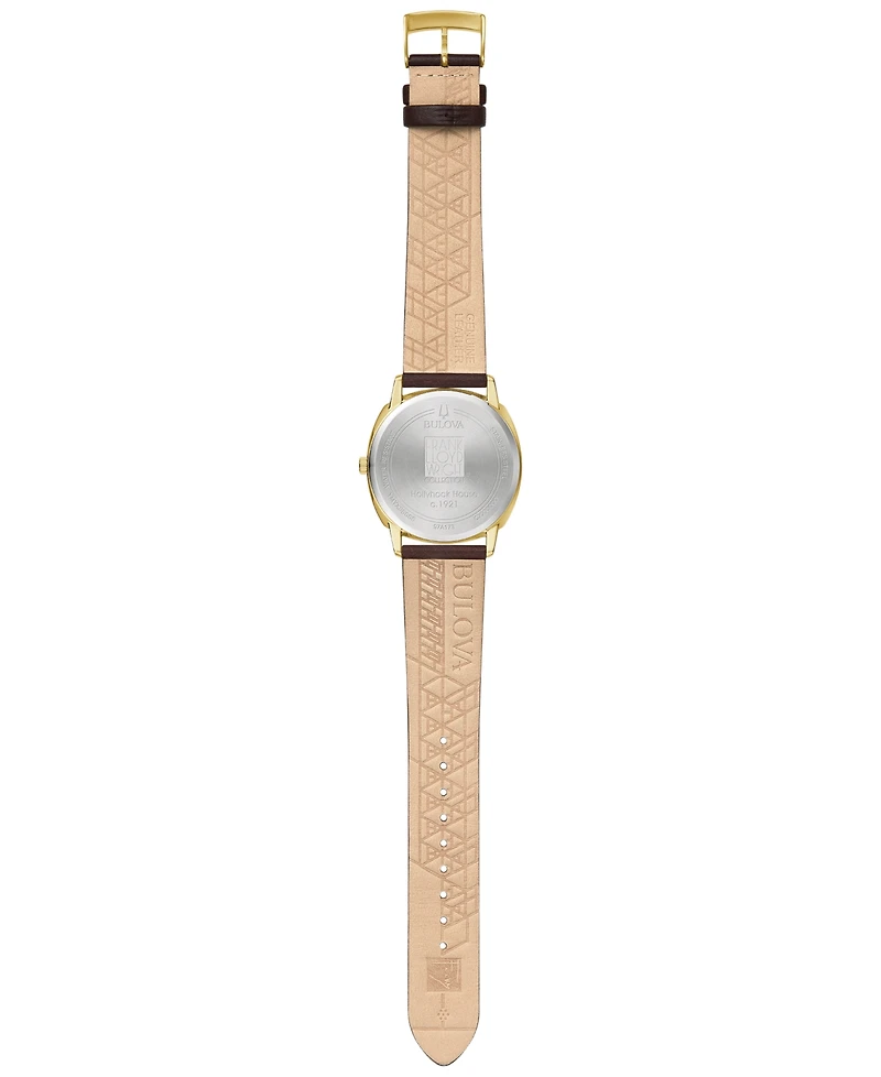 Bulova Men's Frank Lloyd Wright Hollyhock House Brown Leather Strap Watch 39mm