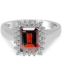 Garnet (1-3/4 ct. t.w.) & White Topaz (1/3 Halo Ring Sterling Silver (Also available Peridot)