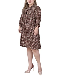 Ny Collection Plus Long Roll Tab Sleeve Dobby Dress