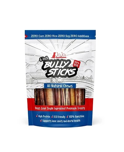 JoJo Modern Pets All-Natural Beef Bully Stick Dog Treats, Premium Snack, High Protein & Long-Lasting Chews – 6" Thick (3-Pack)