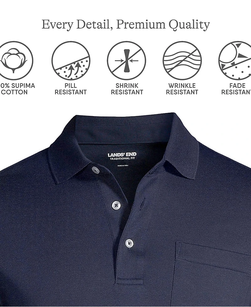 Lands' End Men's Tall Short Sleeve Cotton Supima Polo Shirt with Pocket