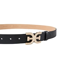 Sam Edelman Women's Imitated Pearl Embellished Double-e Plaque Buckle Belt