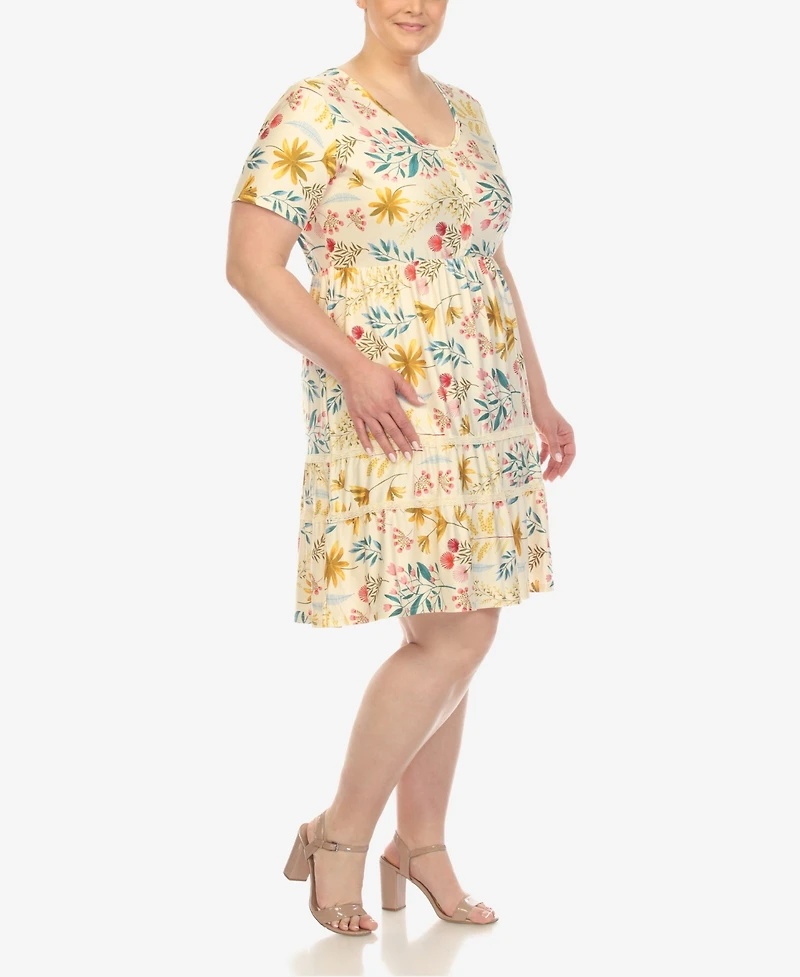 White Mark Plus Floral Short Sleeve Knee Length Dress