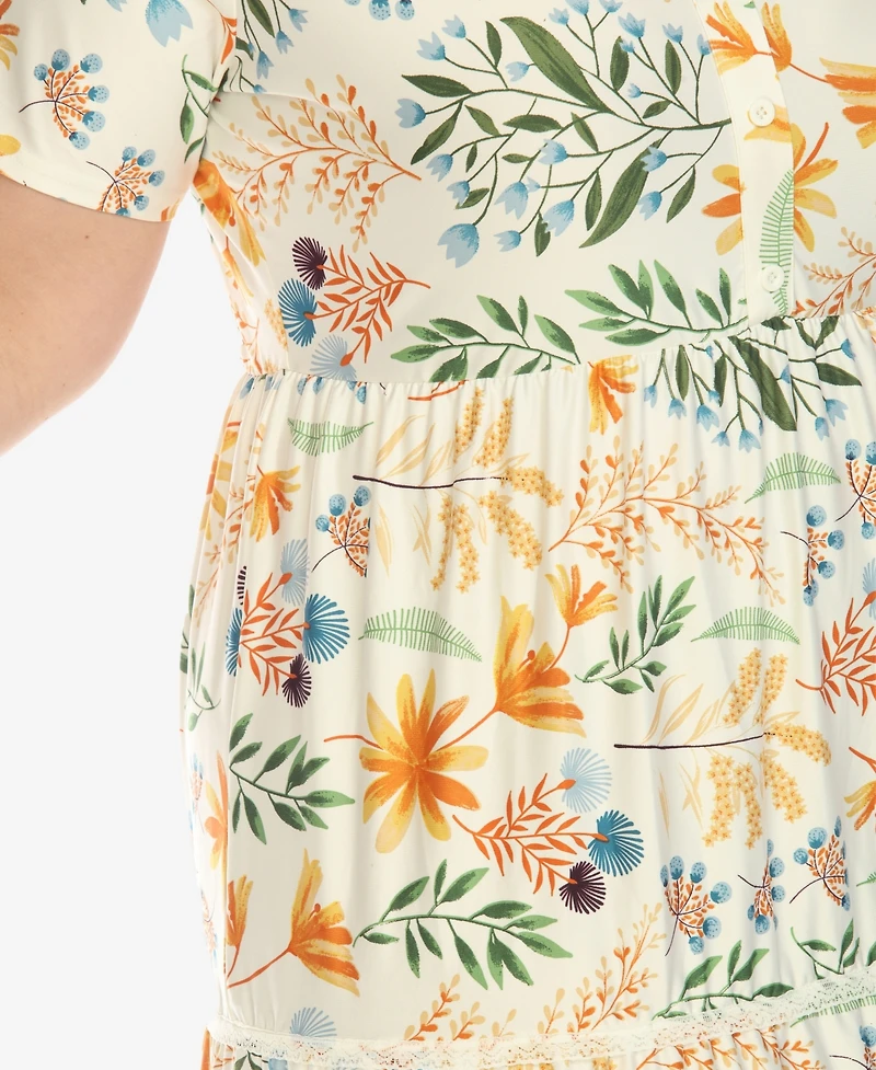 White Mark Plus Floral Short Sleeve Knee Length Dress