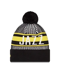 Men's New Era Navy Utah Jazz Striped Cuffed Pom Knit Hat