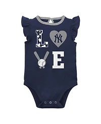 Newborn and Infant Boys Girls Navy, Heather Gray New York Yankees Three-Piece Love of Baseball Bib, Bodysuit Booties Set