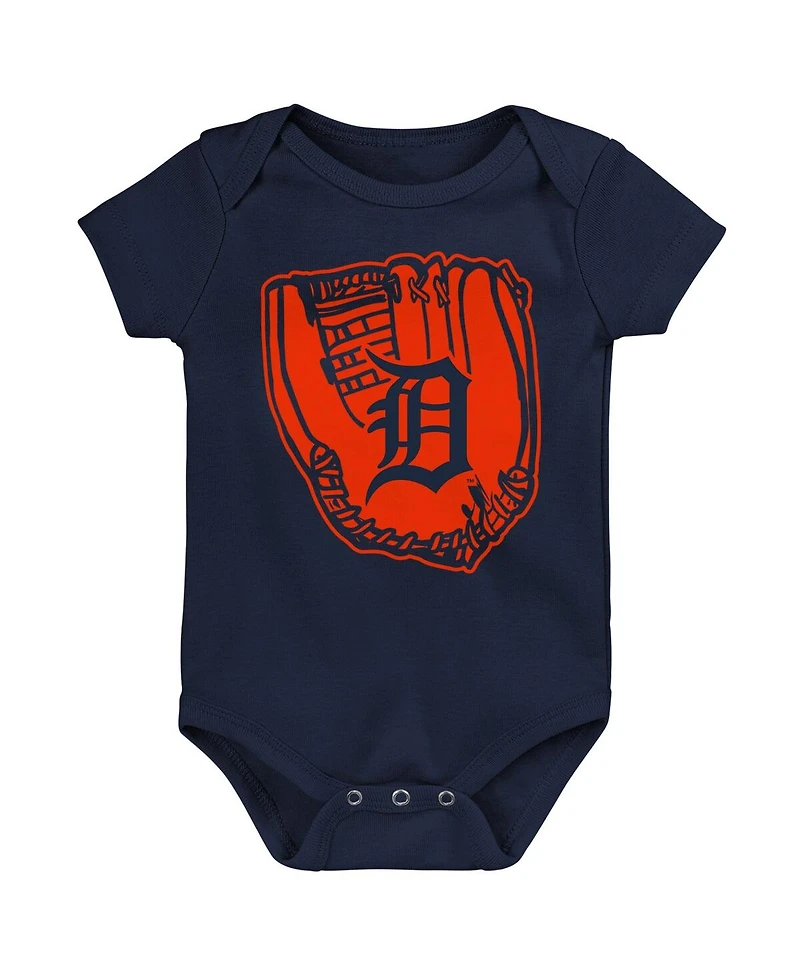 Newborn and Infant Boys Girls Orange, Navy, White Detroit Tigers Minor League Player Three-Pack Bodysuit Set
