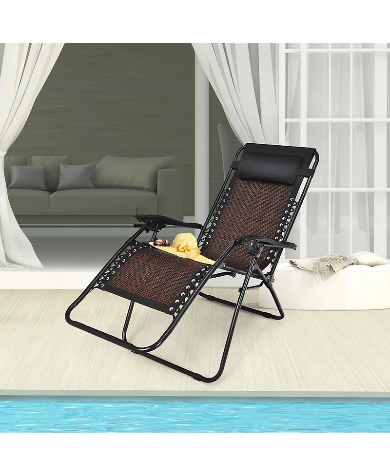 Patio Rattan Zero Gravity Lounge Chair Folding Recliner
