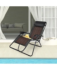Patio Rattan Zero Gravity Lounge Chair Folding Recliner