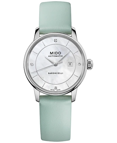 Mido Women's Swiss Automatic Baroncelli Diamond Accent Interchangeable Leather Strap Watch 30mm Gift Set