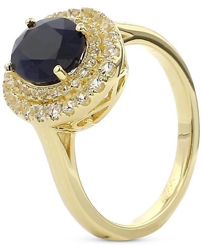 Sapphire (2 ct. t.w.) & White Topaz (1/2 ct. t.w.) Halo Ring in Gold-Plated Sterling Silver (Also in Ruby & Emerald)