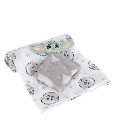 Lambs & Ivy Star Wars Baby Yoda/The Child Swaddle Blanket & Lovey Gift Set