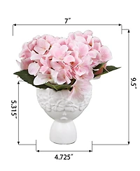 Flora Bunda 9.5" H Real Touch Hydrangea in 4.73" D Ceramic Floral Face Pot
