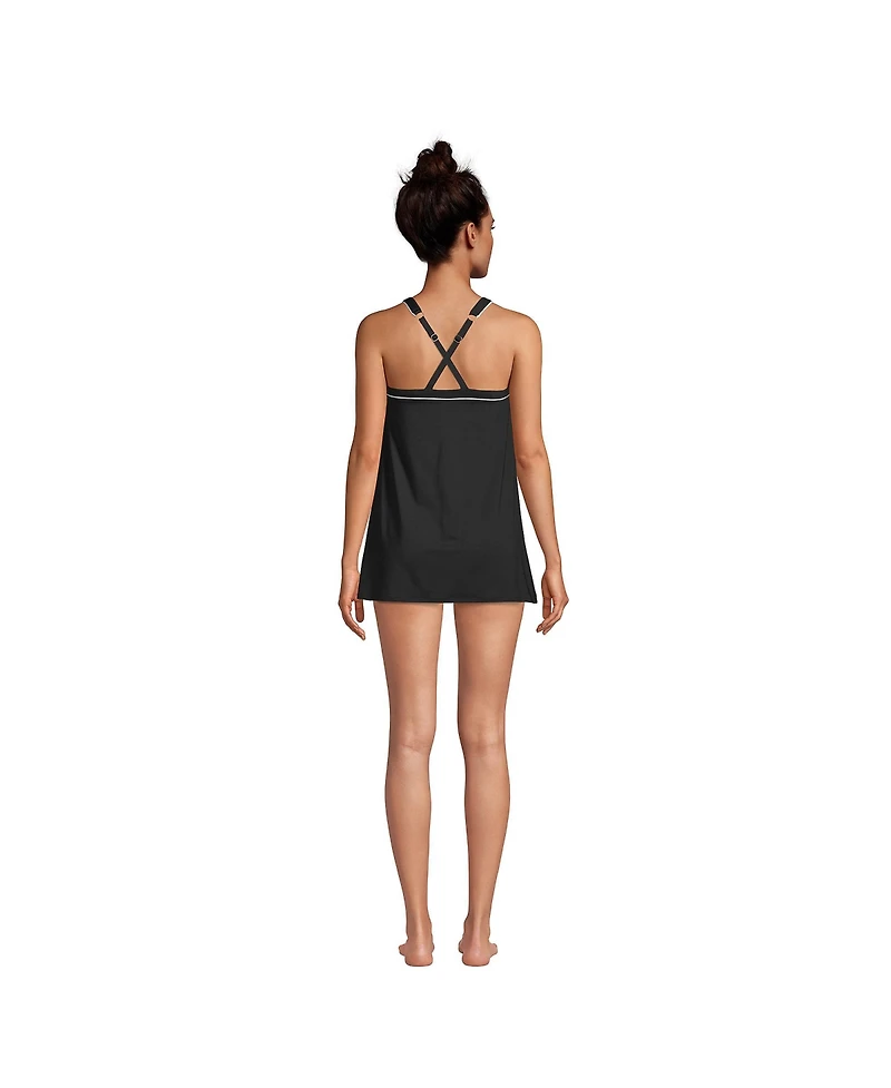 Lands' End Women's D-Cup High Neck Swim Dress One Piece Swimsuit Adjustable Straps