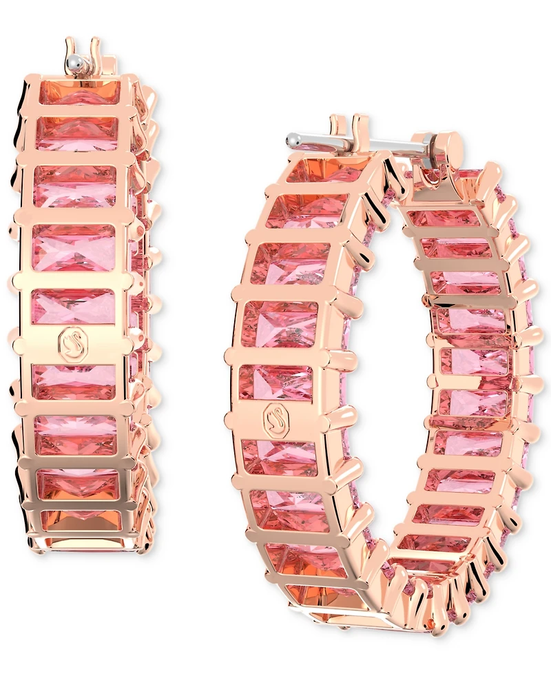 Swarovski 14k Rose Gold-Plated Small Pink Baguette Cubic Zirconia Hoop Earrings, 0.87"