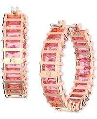 Swarovski 14k Rose Gold-Plated Small Pink Baguette Cubic Zirconia Hoop Earrings, 0.87"