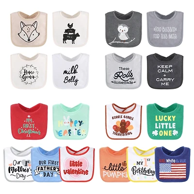 The Peanutshell Baby Girls Terry Bibs, 18 Pack for Feeding, Teething, or Drooling, Neutral Foods/Holiday