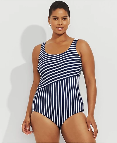 Lands' End Women's Plus Long Chlorine Resistant Soft Cup Tugless Sporty One Piece Swimsuit