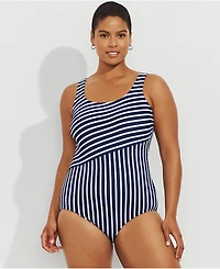 Lands' End Women's Plus Long Chlorine Resistant Soft Cup Tugless Sporty One Piece Swimsuit