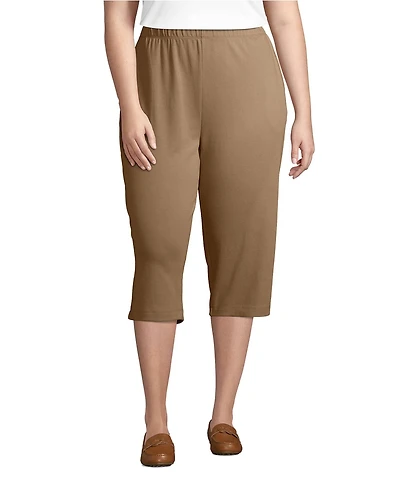 Lands' End Plus Sport Knit High Rise Elastic Waist Capri Pants
