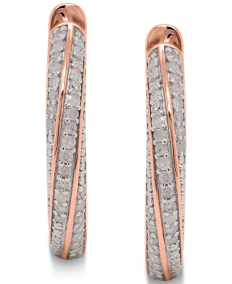 Diamond Twist Hoop Earrings (1/4 ct. t.w.) Sterling Silver, 14K Gold-Plated Silver or Rose