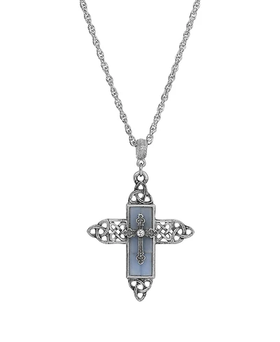 2028 Color Glass Crystal Filigree Cross Necklace