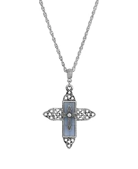 2028 Color Glass Crystal Filigree Cross Necklace